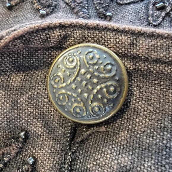 COLDWATER CREEK Jacket Brown Sz 4P Petite Floral Embroidered Beaded Denim Blazer - Picture 8 of 16